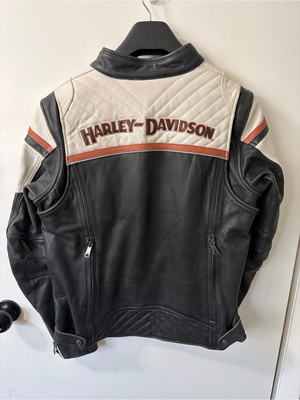 Harley-Davidson Black, Cream & Orange Racing Leather Jacket - Picture 5 of 10
